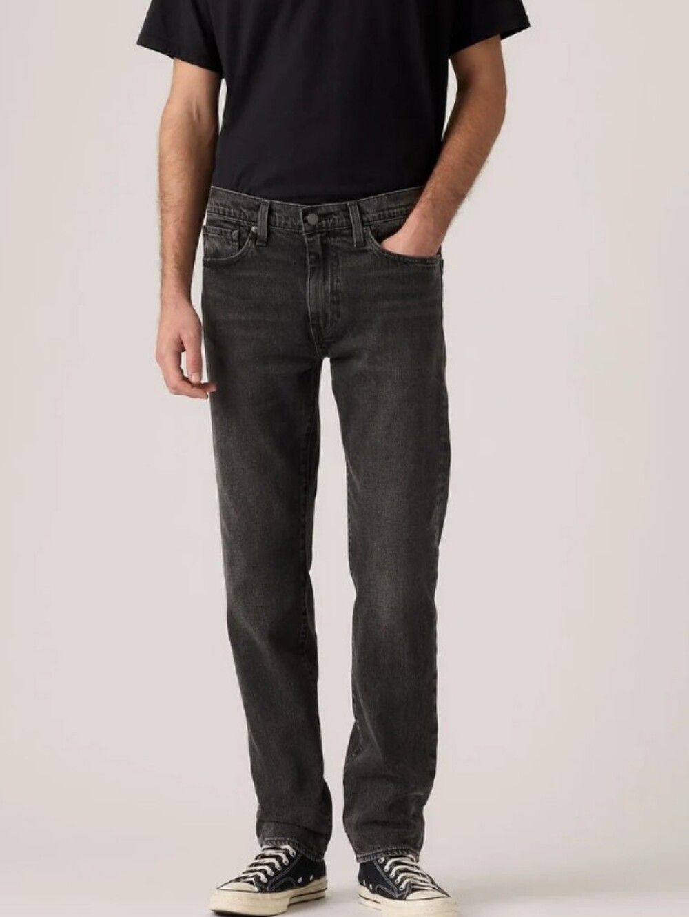 Levi's 502 Straight Jeans in Black with Yellow Patch. Classic.